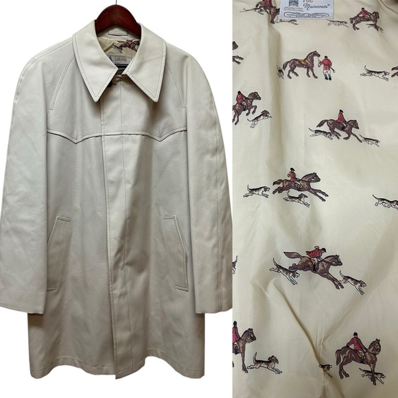 VTG London Fog Maincoats Men's Trench Coat Jacket 44 Long Hunting Horse Liner - Picture 1 of 14